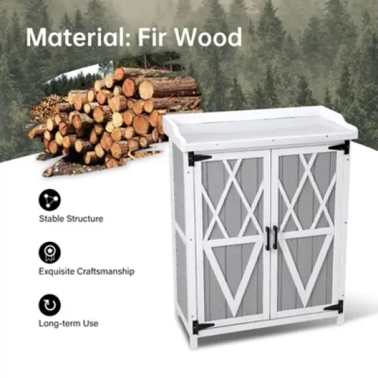 Outdoor Cabinet with Metal Tabletop Garden Potting Bench Table image {2}