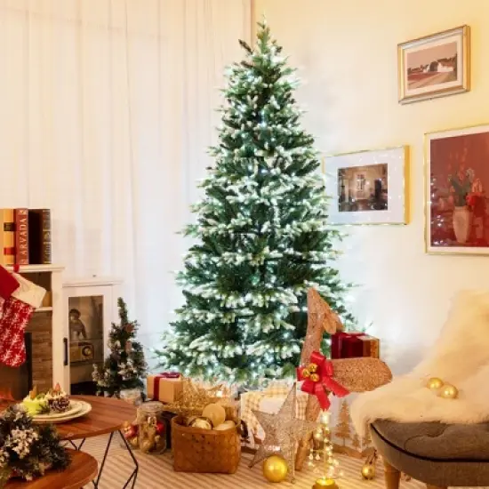 Costway 7 FT Pre-Lit Christmas Tree 3 Modes Hinged with Quick Power Connector & 500 Lights image {3}