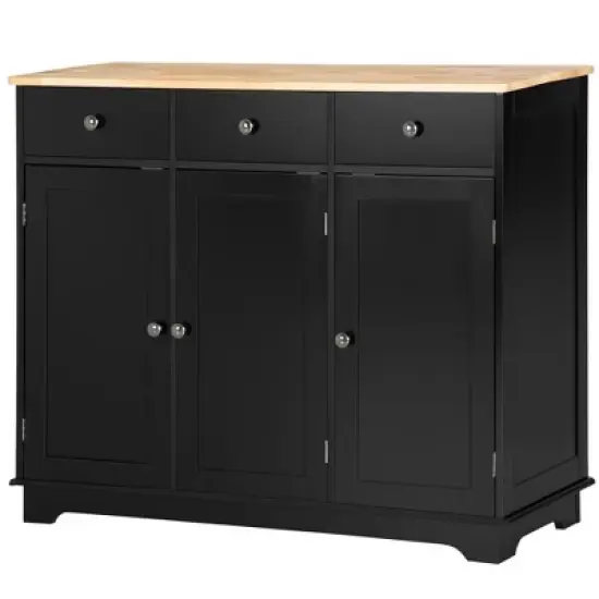 HOMCOM Modern Sideboard with Rubberwood Top, Buffet Cabinet with Storage Cabinets, Drawers and Adjustable Shelves for Living Room, Kitchen, Black image {3}