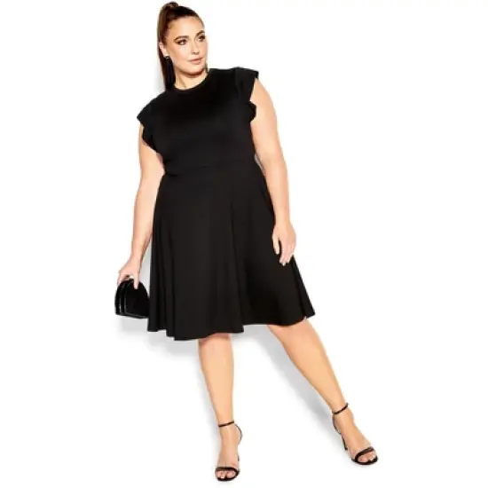 Women's Plus Size Frill Shoulder Dress - black | CITY CHIC image {3}