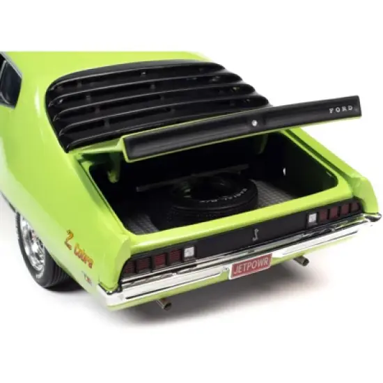 1971 Ford Torino Cobra Grabber Lime Green with Matt Black Hood and Stripes "Class of 1971" 1/18 Diecast Model Car by Auto World image {4}