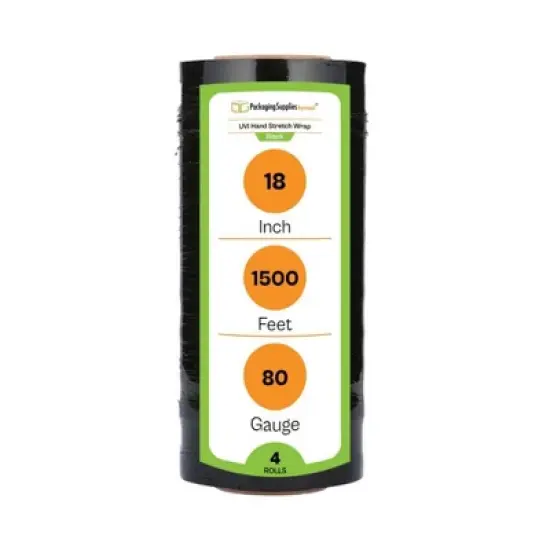 PSBM 4 Rolls, 18" x 1500 Ft. 80 Gauge, Black UVI Hand Wrap Pallet Stretch Film image {7}