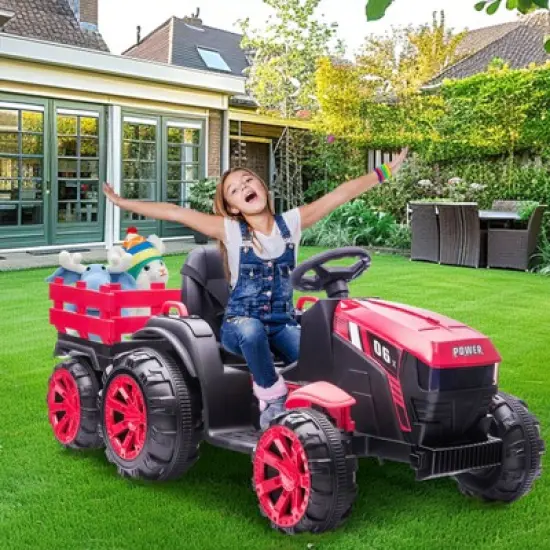 Garvee 12V Kids Ride On Tractor Toys with Trailer,Electric Vehicles Toy Tractor with Remote Control image {10}