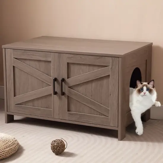 ONWITH Cat Litter Box Enclosure, Litter Box Furniture Hidden with Barn Door image {8}
