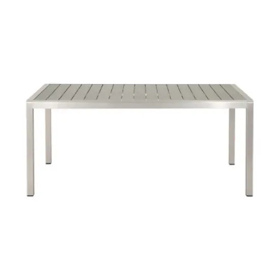 70'' Aluminum Rectangular Outdoor Dining Table for 6, Modern Outdoor Dining Table with Faux Wood Slatted Top for Deck or Garden-Coolbibila image {1}