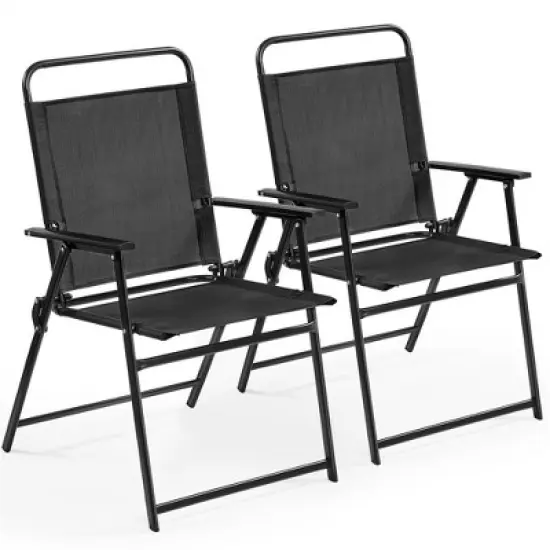 Yaheetech Set of 2 Outdoor Foldable Dining Chairs with Backrest and Armrests image {7}