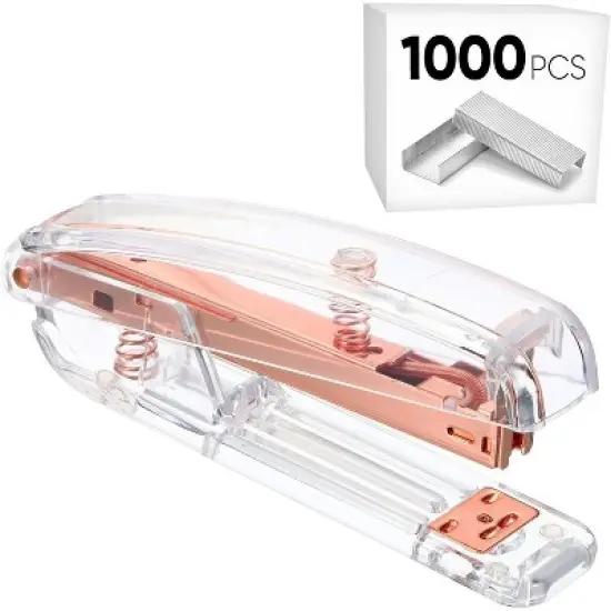 HTUTWOO Office Desk Stapler with 1000 24/6 Staples, Transparent Clear Durable Acrylic Fashion Shape, for Office Home School image {6}