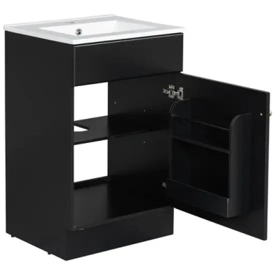 20"W Bathroom Vanity with Ceramic Sink, Bathroom Cabinet with Storage Rack, Adjustable Shelf and Soft Closing Door-Christopher Knight Home image {11}