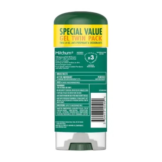 Mitchum Men's Triple Odor Protection Antiperspirant & Deodorant Gel - Unscented - 3.4oz/2pk image {1}
