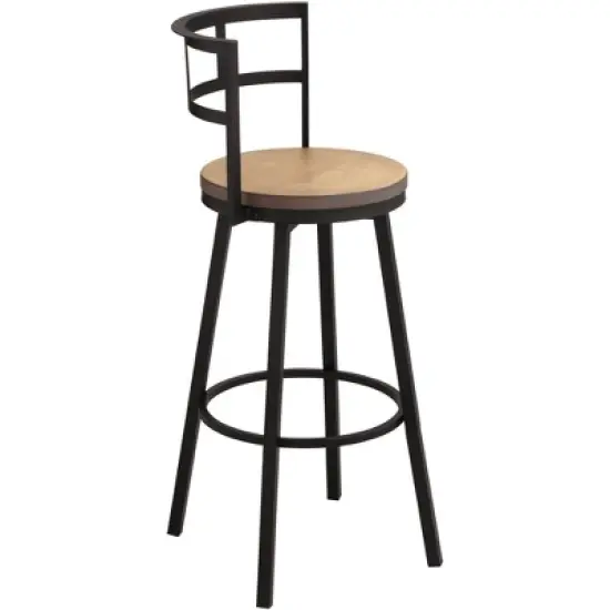 Elm Lane Matte Black Bar Stool 25 1/4" High Industrial Gray Wood with Backrest Footrest Kitchen Counter Height Island Home Shed image {8}