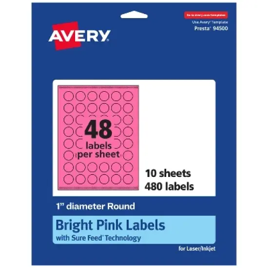 Avery Bright Pink Paper Labels, 1" Diameter Round image {10}