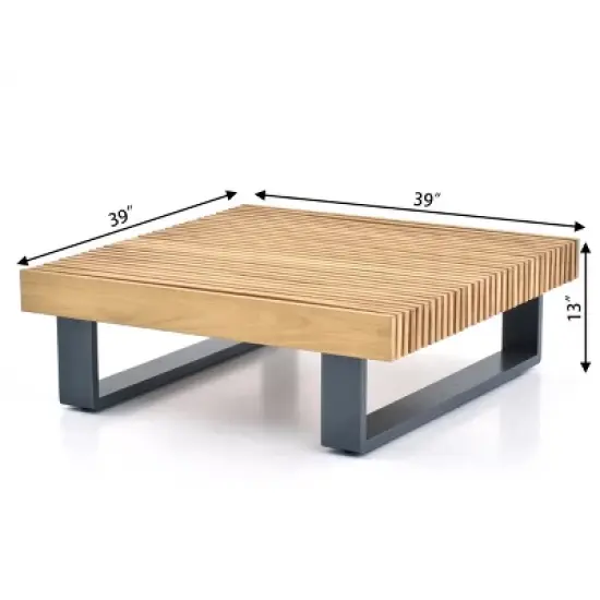 Modular Fabric Outdoor Lounge Suite Sectional Sofa Ensemble w/ TeakTone Wood Accents & Matte Metal Frame Side Table image {5}