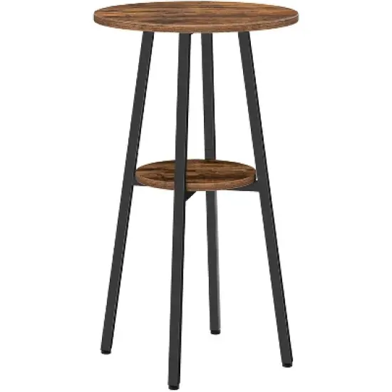Round coffee table with double-layer storage. 37.4-inch-high legs make it ideal for compact spaces, also suitable as a bar table. Brown. image {9}