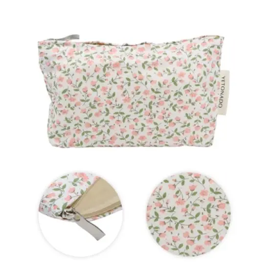 Unique Bargains Travel-friendly Leaf Flower Handheld Makeup Bag Pink 1 Pc image {2}
