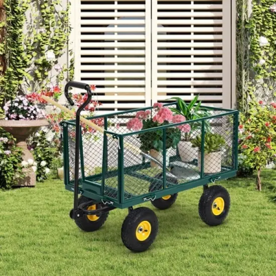1100 Lbs Steel Garden Cart, Heavy Duty Metal Garden Wagon with 10" Wheels, All-Terrain Wagon with 180&deg; Rotating Handle & Removable Sides image {11}