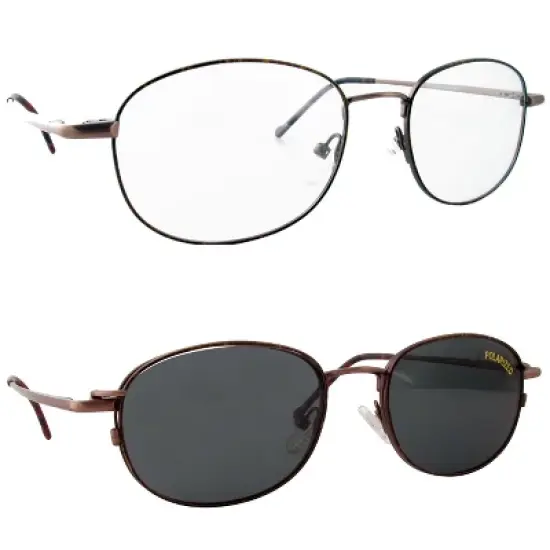 Calabria Magnetic Clip On #218 Unisex Oval Reading Polarized Sunglasses in Bronze Copper/Grey-(Lens Width: 55mm|Temple Length: 140mm) image {1}