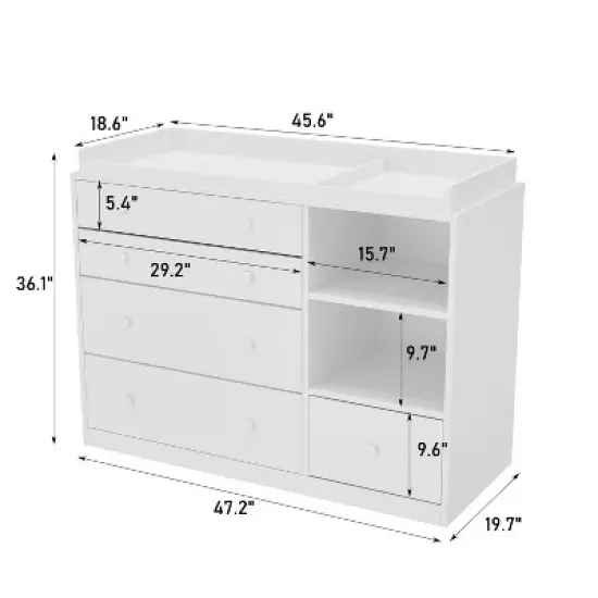 Famapy White Changing Table With 2 Shelves and 5 Storage Drawers image {3}