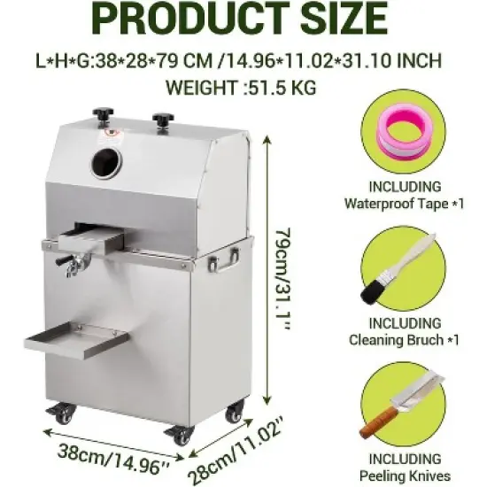 Commercial Sugar Cane Juicer Machine Electric Press Extractor 660LBS/H With Wheels image {1}