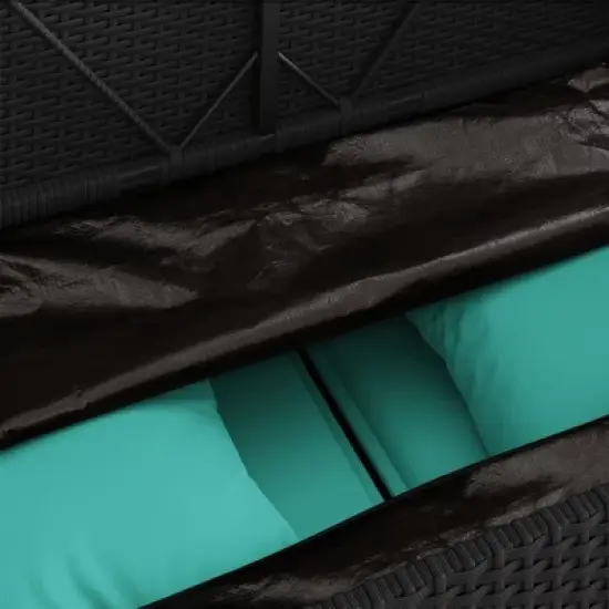 vidaXL Outdoor Loveseat Bench - Black PE Rattan, Padded Blue Cushions, Storage Under-Seat, Weather-Resistant, Garden/Patio Furniture, 44.5"x24"x34.3" image {8}