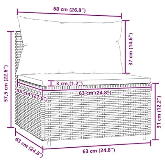 vidaXL Patio Middle Sofa Grey PE rattan, powder-coated steel, fabric image {6}