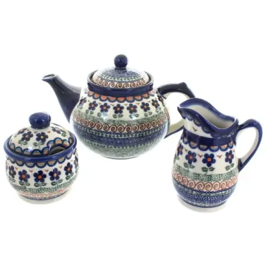 Blue Rose Polish Pottery 1700 Vena 3 Piece Tea Set image {4}