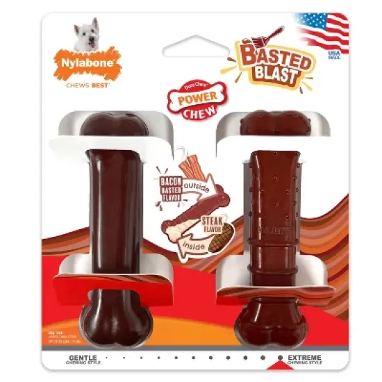 Nylabone Power Chew Basted Dog Bone - Steak & Bacon - S - 2pk image {4}