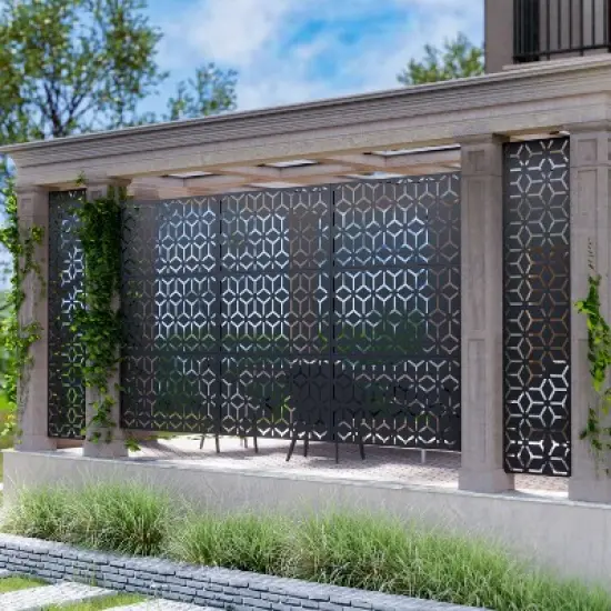 Dovelina Metal Outdoor Privacy Screen Freestanding Garden Privacy Screen - 72"x47", Black, Bob image {7}