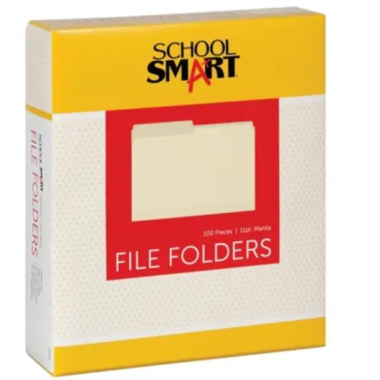 School Smart Manila File Folders, Letter Size, 1/2 Cut Tabs, Pack of 100 image {1}