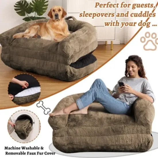 Human Giant Dog Bed for Adults, Foldable Lazy Sofa Pet Bed, Washable Corduroy Nap Pet Sofa for Men Women & Pets, Faux Fur Cover image {6}