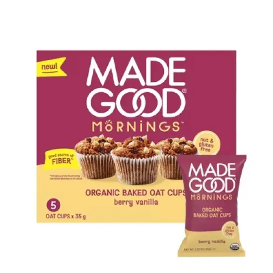 MadeGood Snack Bars Berry Vanilla Oat Cups - 1.23oz/5ct image {7}