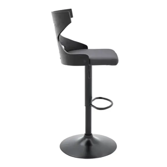 Etienne Adjustable Barstool with Faux Leather with Metal Finish Black/Gray - Armen Living image {6}