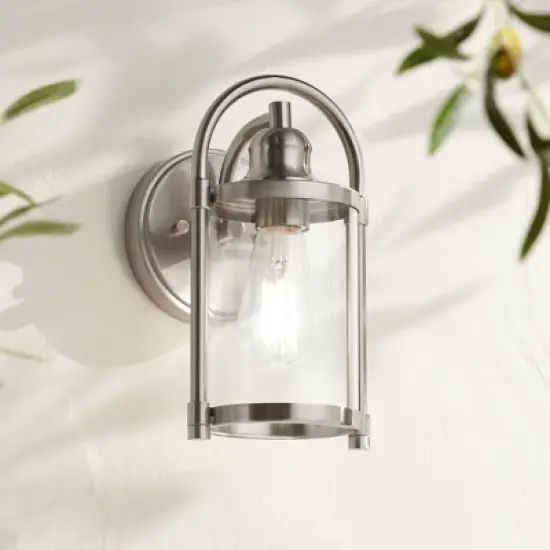 John Timberland Rustic Farmhouse Outdoor Wall Light Fixtures Set of 2 Brushed Nickel 10 1/4" Clear Glass for Exterior Barn Deck House Porch Yard Patio image {7}