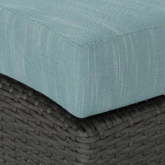 Christopher Knight Home 2pc Newton Wicker Outdoor Patio Curved Loveseat Sectional with Cushions Gray/Teal image {7}