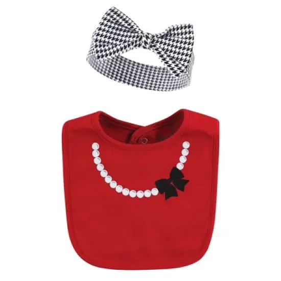 Hudson Baby Infant Girl Cotton Bib and Headband or Caps Set, Scottie Dog, One Size image {3}