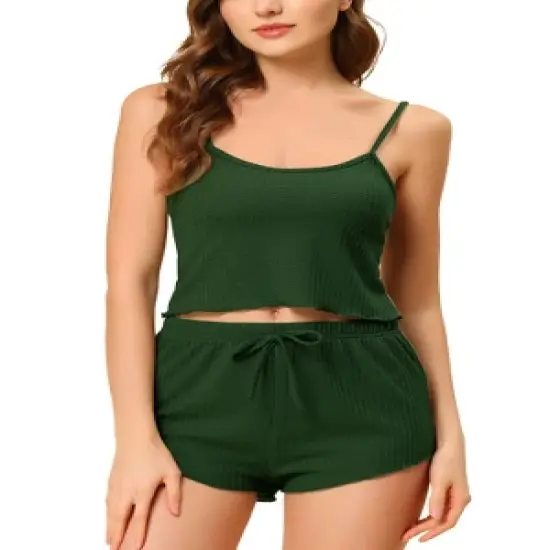 cheibear Womens Sleepwear Pajama Knit Spaghetti Strap Cami Tops Shorts Lounge Pj Set image {15}