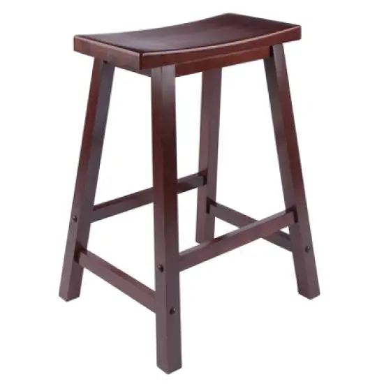 Saddle Seat 24" Counter Height Barstool Hardwood/Walnut - Winsome image {4}