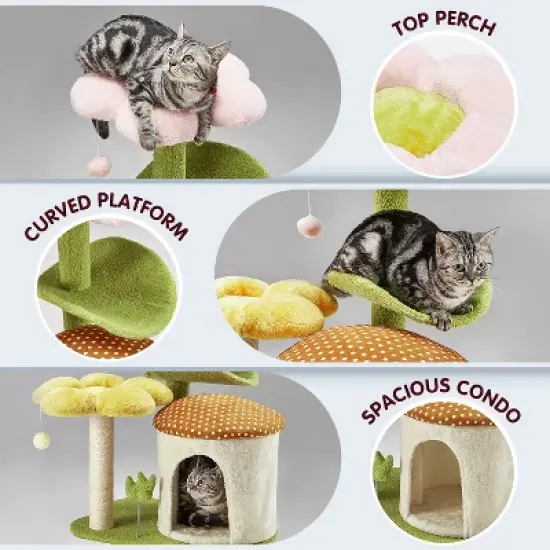 EROMMY Flower Cat Tower with Scraching Post, Green image {4}