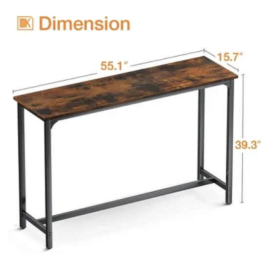 ODK 55 Inch Rectangular Modern Bar Height Narrow Pub, Kitchen, and Dining Table with Metal Legs, Easy to Clean Top, and Fast Assembly, Rustic Brown image {2}