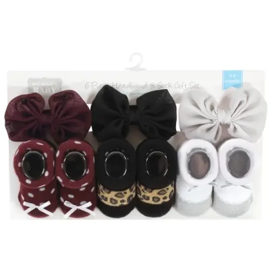 Hudson Baby Infant Girls Headband and Socks Giftset, Burgundy Leopard, One Size image {1}