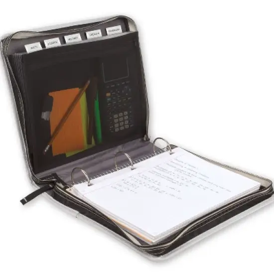 Five Star 2" Sewn Zipper Binder with Expansion Panel Black/Gray: 580 Sheet Capacity, 3 Pockets, Polyester Fabric image {1}