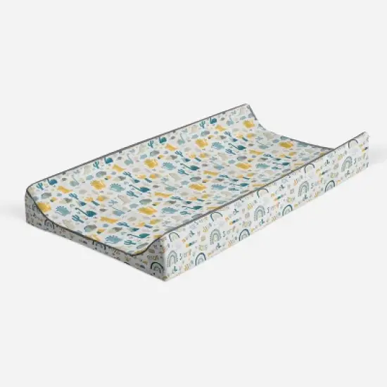 Bacati - Little Dino Boys Teal/Yellow Muslin Quilted Changing Pad Cover image {6}