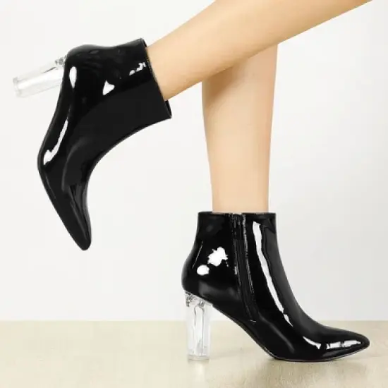 Allegra K Women's Clear Heel Pointy Toe Chunky Heels Ankle Boots image {1}