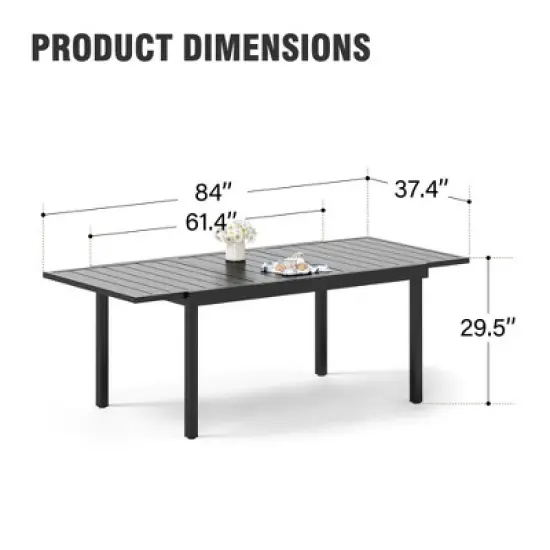 Captiva Designs 9pc Patio Slat-top Adjustable Steel Rectangle Dining Table & Black Metal Chairs image {6}