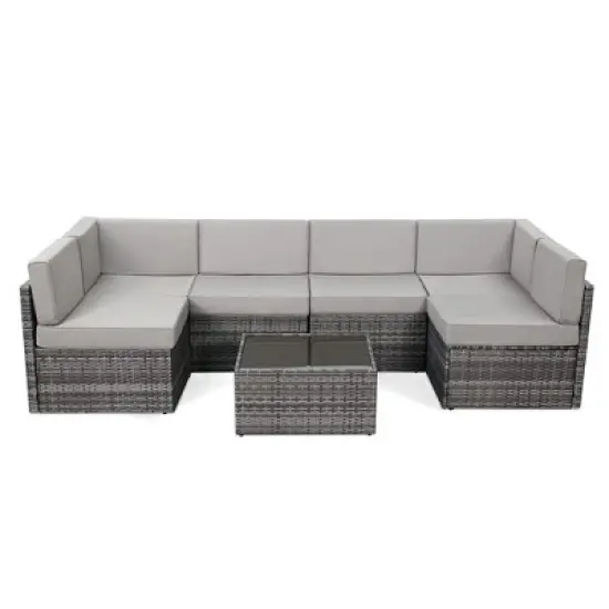 Rbied 7-Piece Wicker Outdoor Sofa Sectional Set Conversation Sets with Cushions image {16}