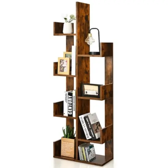 Costway 8-Shelf Bookcase Modern Tree Bookshelf Storage Decor Freestanding White/Black image {12}
