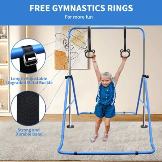 Gulches Blue Multi-Functional Adjustable Height Children's Horizontal Gymnastic Bar With Bear Rings image {4}
