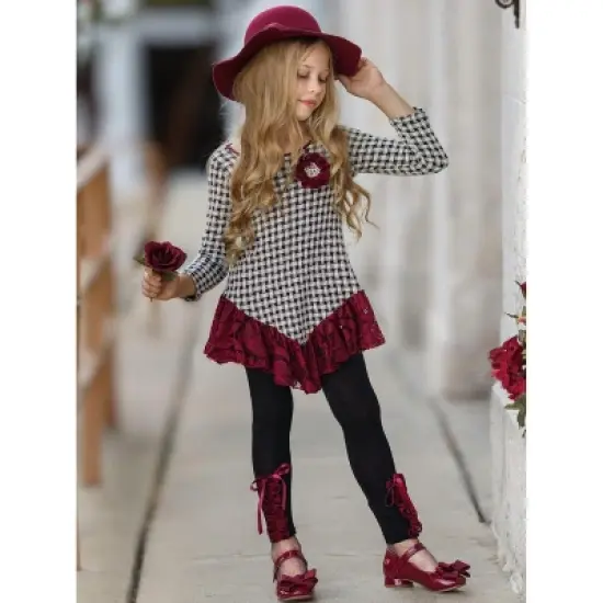 Girls Braided Plaid Lace Trim Tunic & Legging Set - Mia Belle Girls image {4}