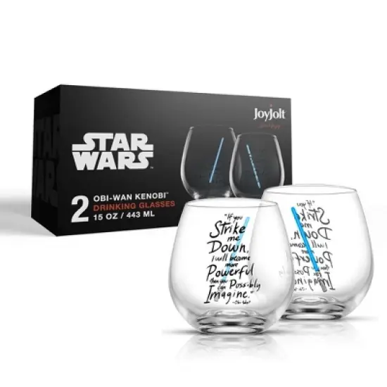 JoyJolt Star Wars New Hope Obi-Wan Kenobi Blue Lightsaber Stemless Drinking Glass - 15 oz - Set of 2 image {6}