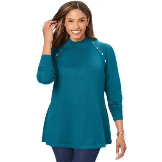 Jessica London Women&rsquo;s Plus Size Gold Button Mockneck Sweater image {5}