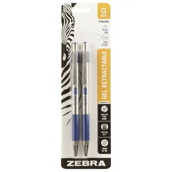 Zebra G-301 Retractable Gel Pen Medium Point 0.7mm Blue Ink 2 Pack (41322) image {3}